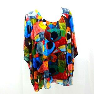 Soft Works Vibrant Multi-Colored Abstract Print Relaxed Fit Tunic Blouse XL.....